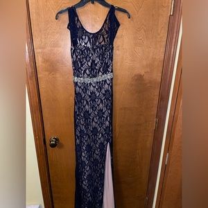 Jodi Kristopher navy blue, laze, sparkle formal/ prom gown / dress